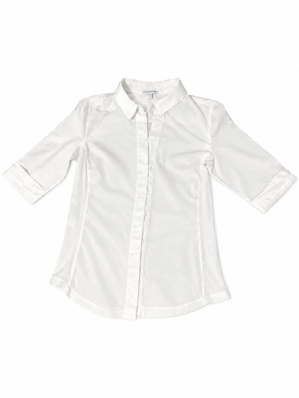James Perse White Blouse Size 3 Elegant Minimalist 3/4 Sleeve Shirt - Picture 2 of 6